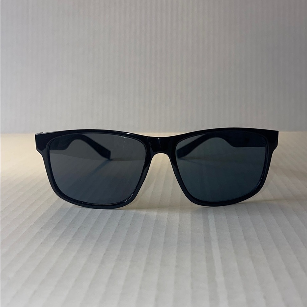 Mens Sport Horn Rim Plastic Rectangular Sunglasses Shiny Black #18